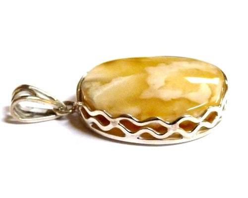 Baltic Amber Royal White Butterscotch Pendant Natural Milky 1.9" 12 gram 925 Silver