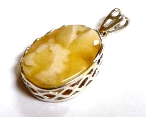 Baltic Amber Royal White Butterscotch Pendant Natural Milky 1.9" 12 gram 925 Silver