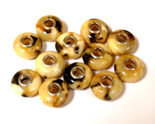 Baltic Amber Charm Bead Butterscotch with Inclusions White Grey