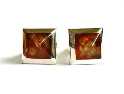 Baltic Amber Cufflinks Cognac Diamond Cut Unisex Natural 925 silver