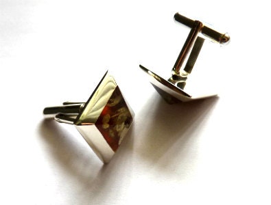 Baltic Amber Cufflinks Cognac Diamond Cut Unisex Natural 925 silver