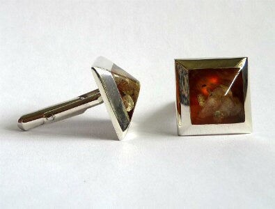 Baltic Amber Cufflinks Cognac Diamond Cut Unisex Natural 925 silver