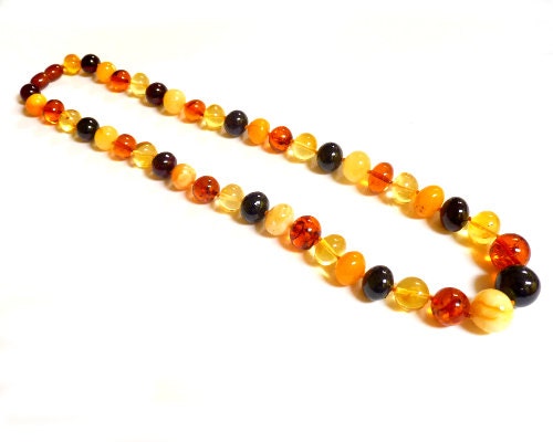 Baltic Amber Necklace Multicolor Baroque Beads Natural Round 19.7" 33.3 gram