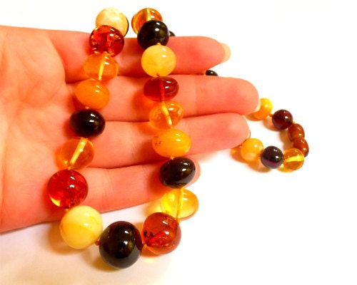 Baltic Amber Necklace Multicolor Baroque Beads Natural Round 19.7" 33.3 gram