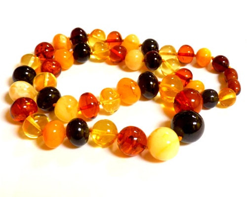 Baltic Amber Necklace Multicolor Baroque Beads Natural Round 19.7" 33.3 gram